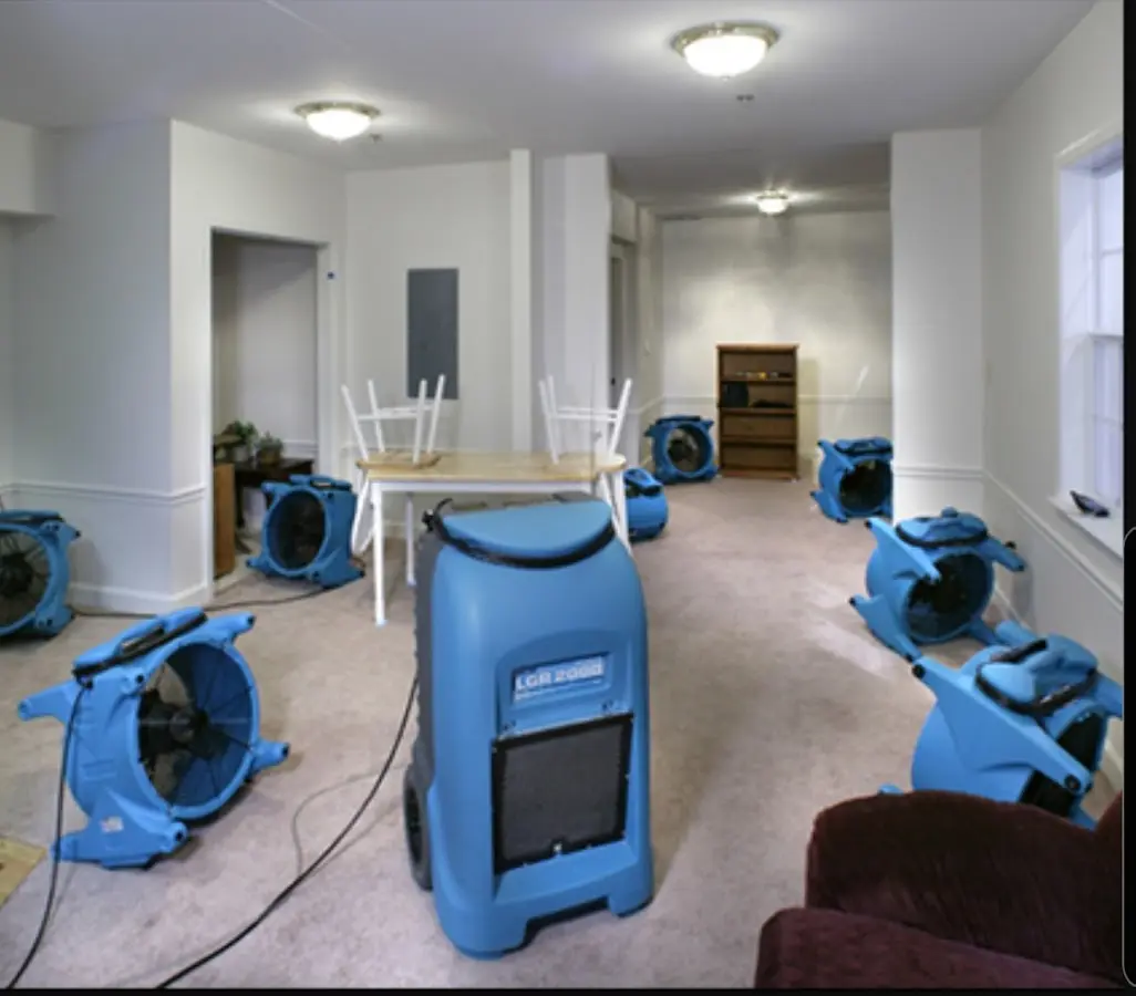 Air movers and dehumidifier setup for Water Extraction & Removal in Columbia